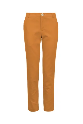 Ženske pantalone ravnog kroja sa gajkama na pojasu 