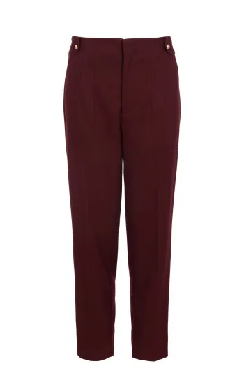 Ženske pantalone ravnog kroja sa ukrasnim dugmićima na pojasu 