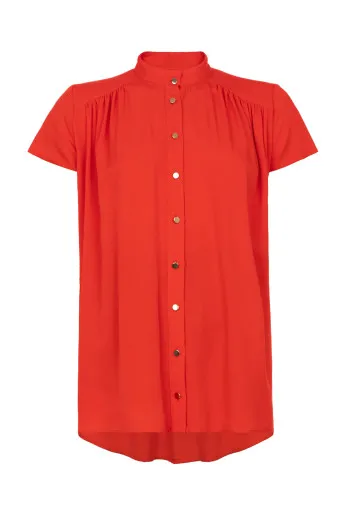 Bluza kratkih rukava asimetrične dužine sa visokom kragnom 