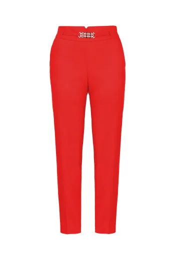 Ženske pantalone dubokog struka sa ukrasnom šnalom na pojasu 