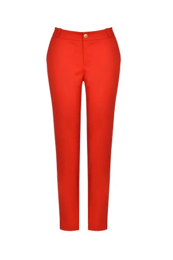 Ženske pantalone dubokog struka sa gajkama na pojasu od pamuka 
